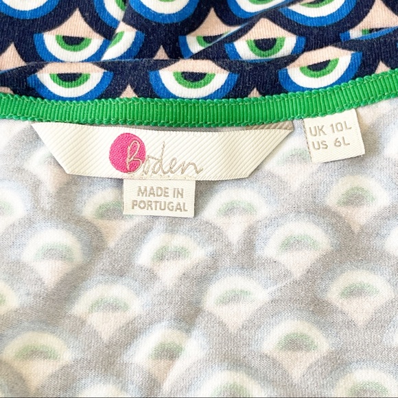 Boden Long Blue Patterned 3/4 Sleeve Short V-Neck Dress Size 6 - Picture 8 of 8